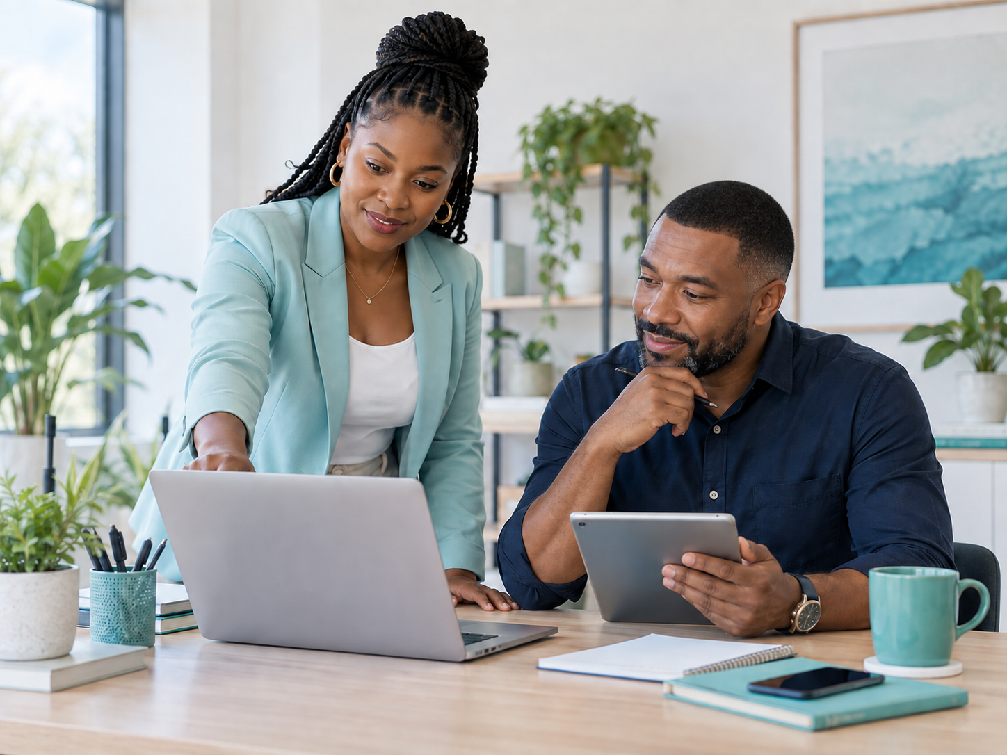 Business support consultant working through a project with a small-business owner
